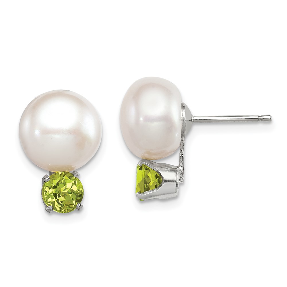 Sterling Silver10-11mm Fwc Button Pearl Peridot August Birthstone Earrings 123$